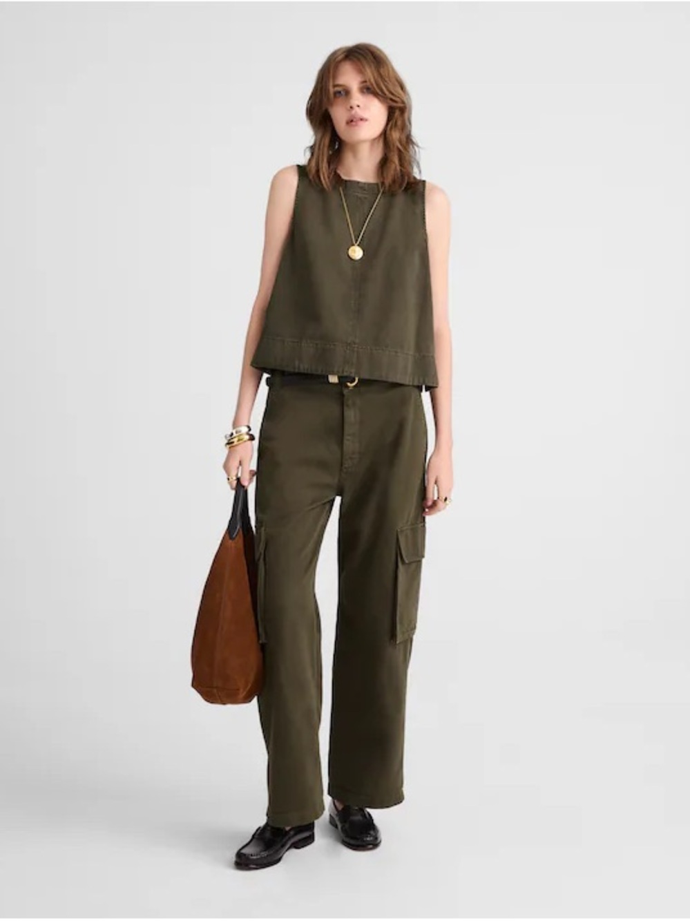 MADEWELL • Utility Wide-Leg Trousers faded ivy olive green size 29 wide leg